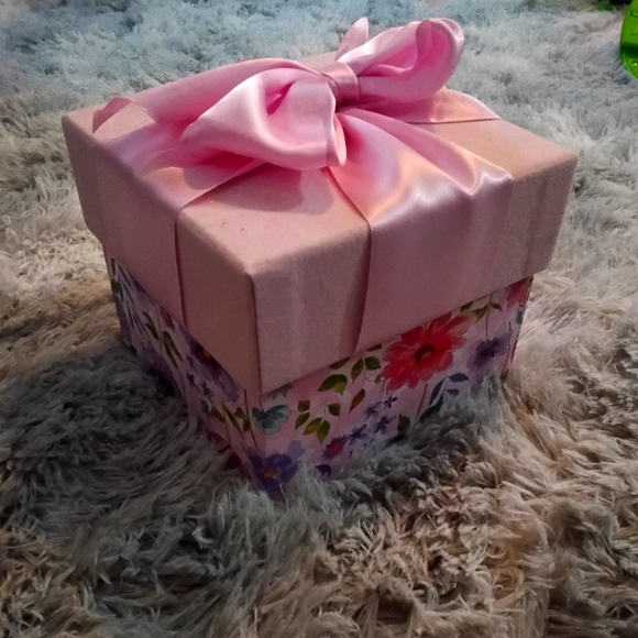 Floral Storage Box with Pink Ribbon - Picture 1 of 3